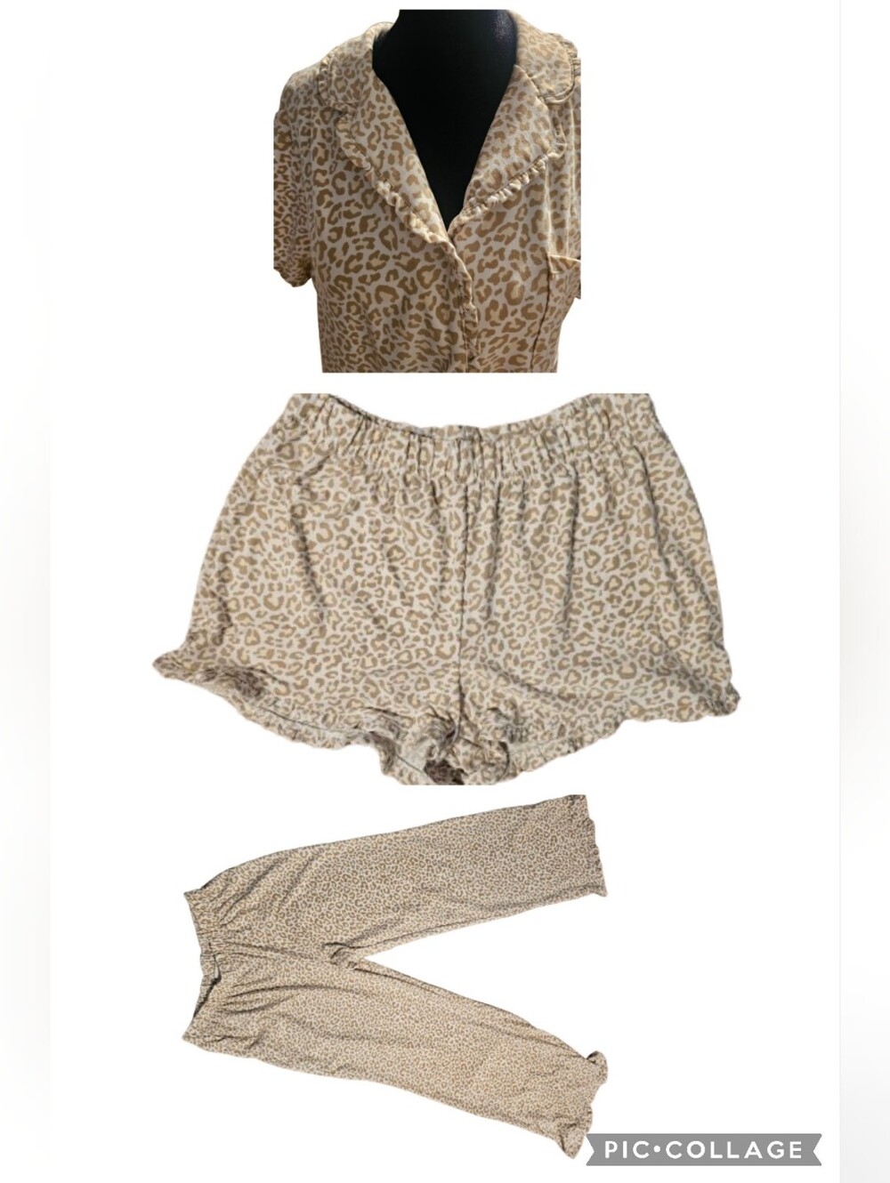 Soft 3 Piece beige leopard-print pajama set